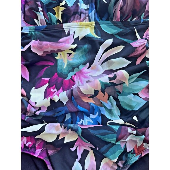 Swim Solutions Women's Floral-Print Flutter-Sleeve One-Piece Swimsuit Size 10 - Picture 4 of 8